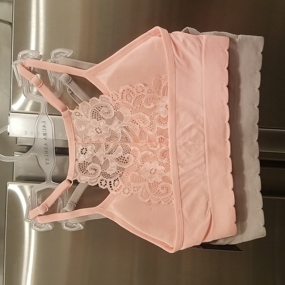 💕LAURA ASHLEY💕 Lace Back Seamless Bralettes 2 Pack ~ Pink & Gray Small S NWT - Picture 2 of 11